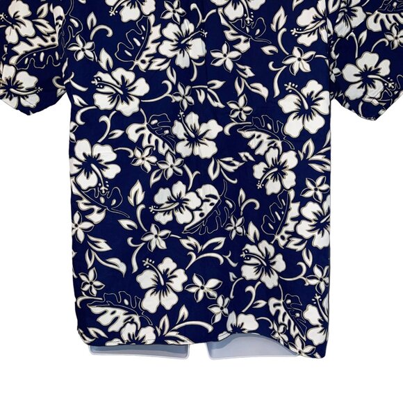 Retro Hilo Hattie Hawaiian Shirt Mens XL Floral Plumeria Leaf Aloha Beach Blue - Picture 8 of 10